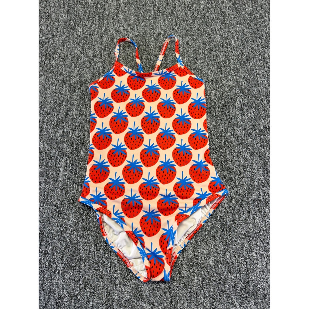 Mini Rodini Swimsuit Girls Pink Strawberry Print One Piece Stretch Swimwear